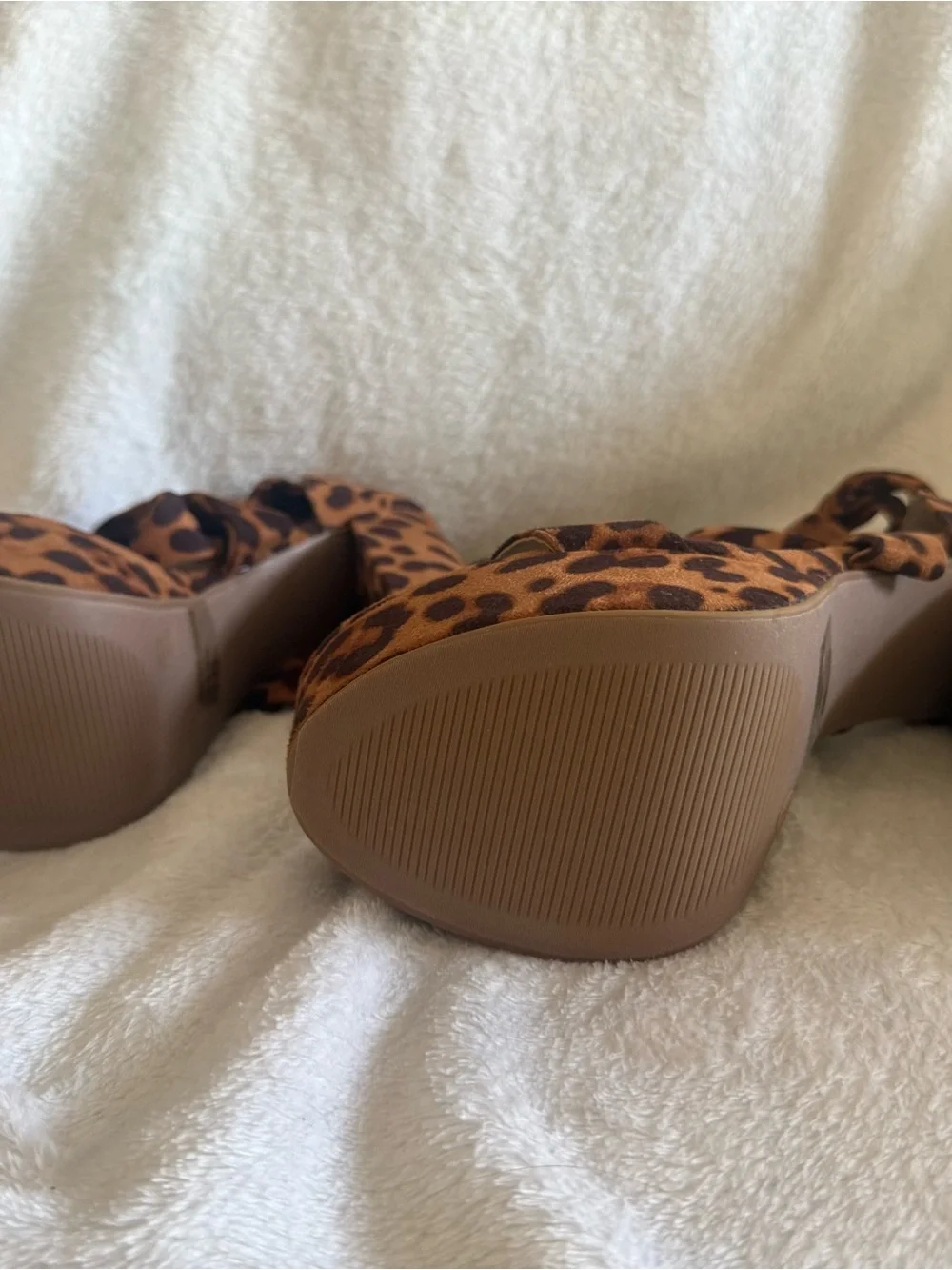 Fashion Nova Leopard Print Wrap Platform Heels - Brown